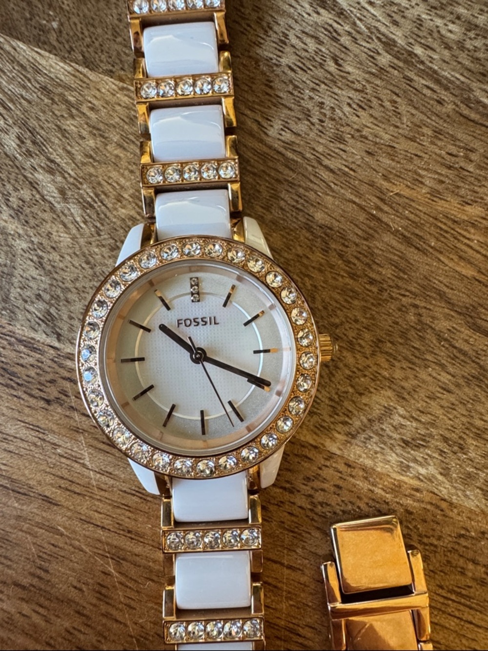 Fossil Women's Gold and White Crystal-Accent Bracelet Watch